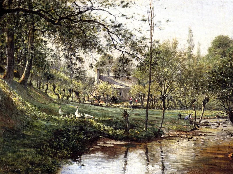 1826-Ludovic Piette-Montfoucault - Paesaggio con lavandaia (1864)